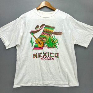 Vintage Lobo Men's Mexico Nogales White Short Sleeve Graphic T-Shirt Size XL 90s